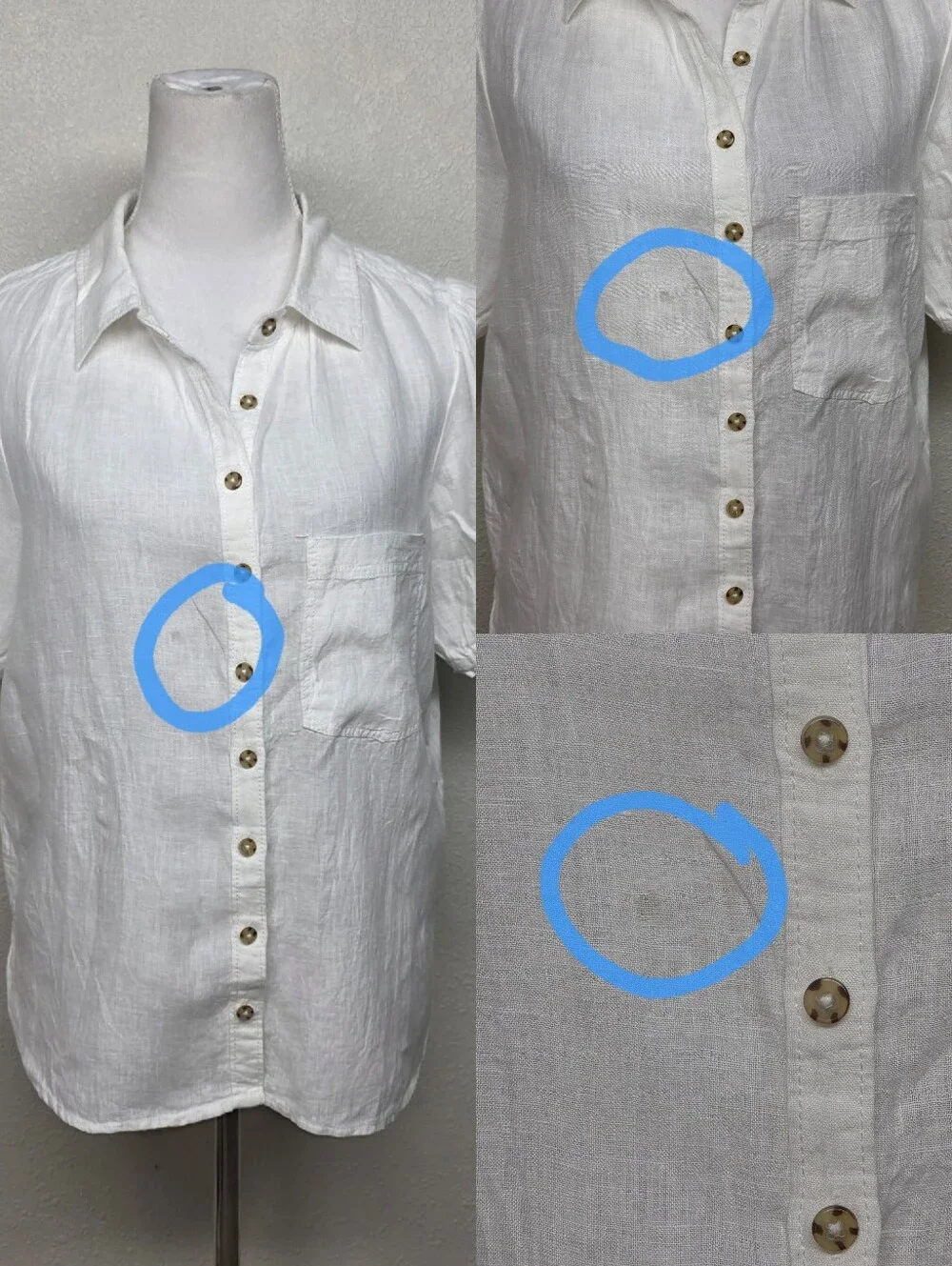 Pilcro Anthropologie White Linen Puff-Sleeve Button Front Blouse